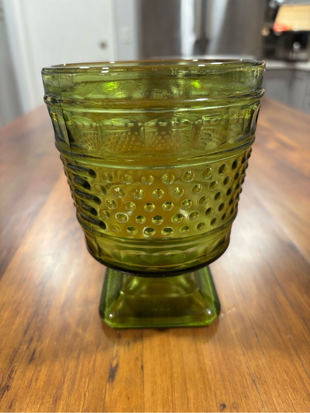 Vintage Napco Olive Green Glass Hobnail Vase Planter MCM Goblet Made in USA
